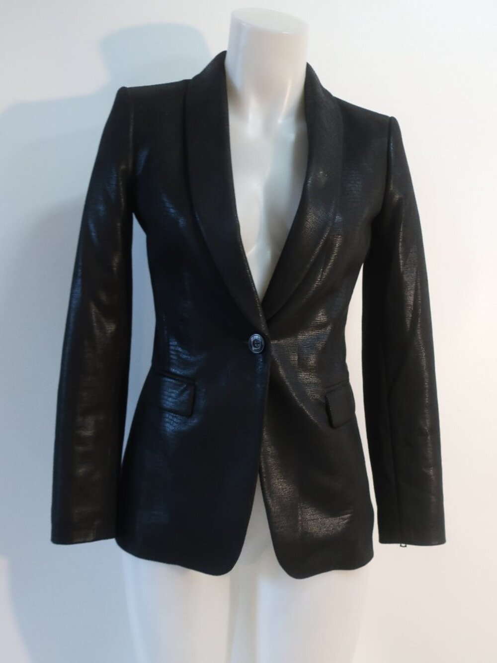 Womens Alice + Olivia Black (Item- 229) Faux Leather Croc Embossed Jacket 2
